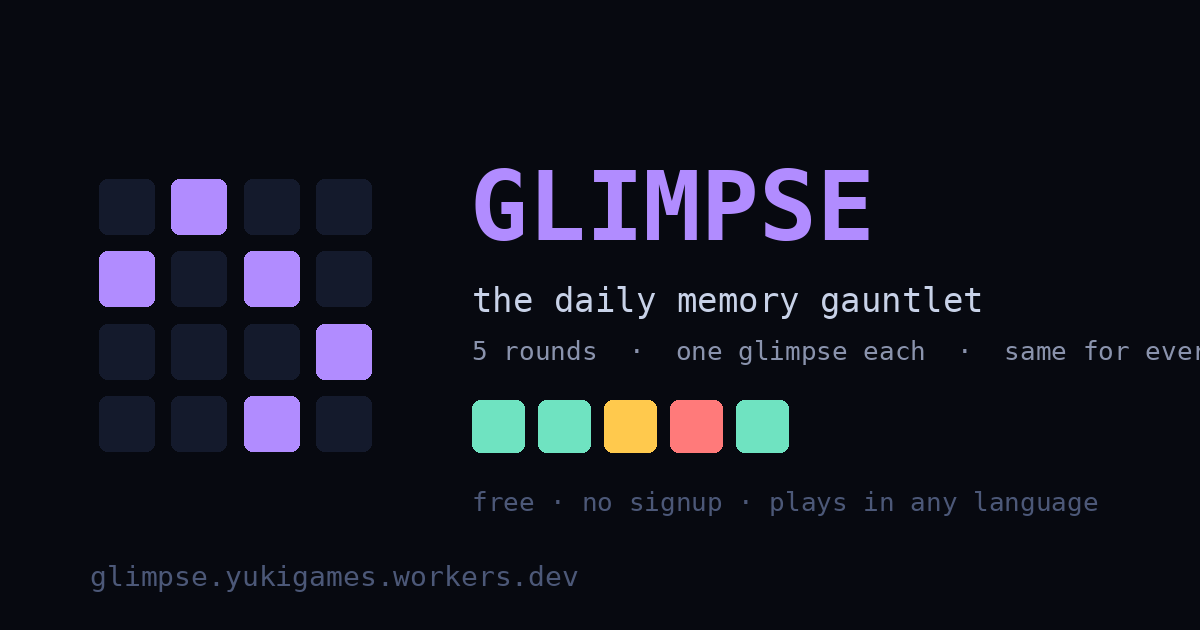 Glimpse: a grid with five violet cells lit — how much can you hold from one look?